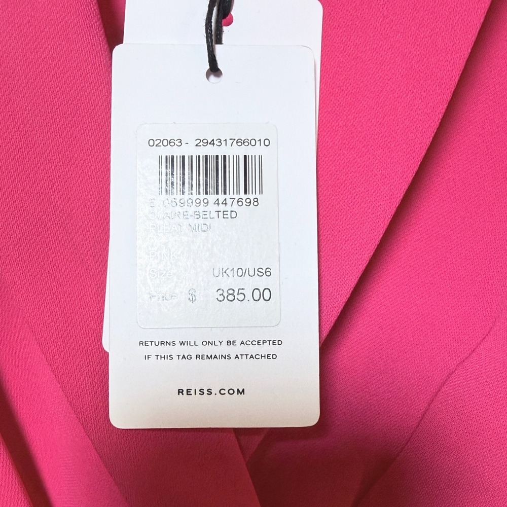 Reiss Dress Claire Pink Belted Pleat Midi Size US 6 Sleeveless New - Picture 2 of 11